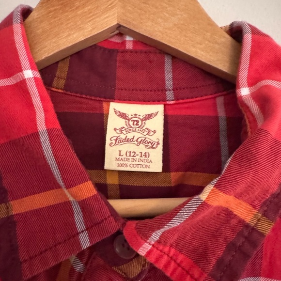 Set of 3 - Faded Glory Burgundy Plaid Shirt L Womens 12-14 - Picture 5 of 10